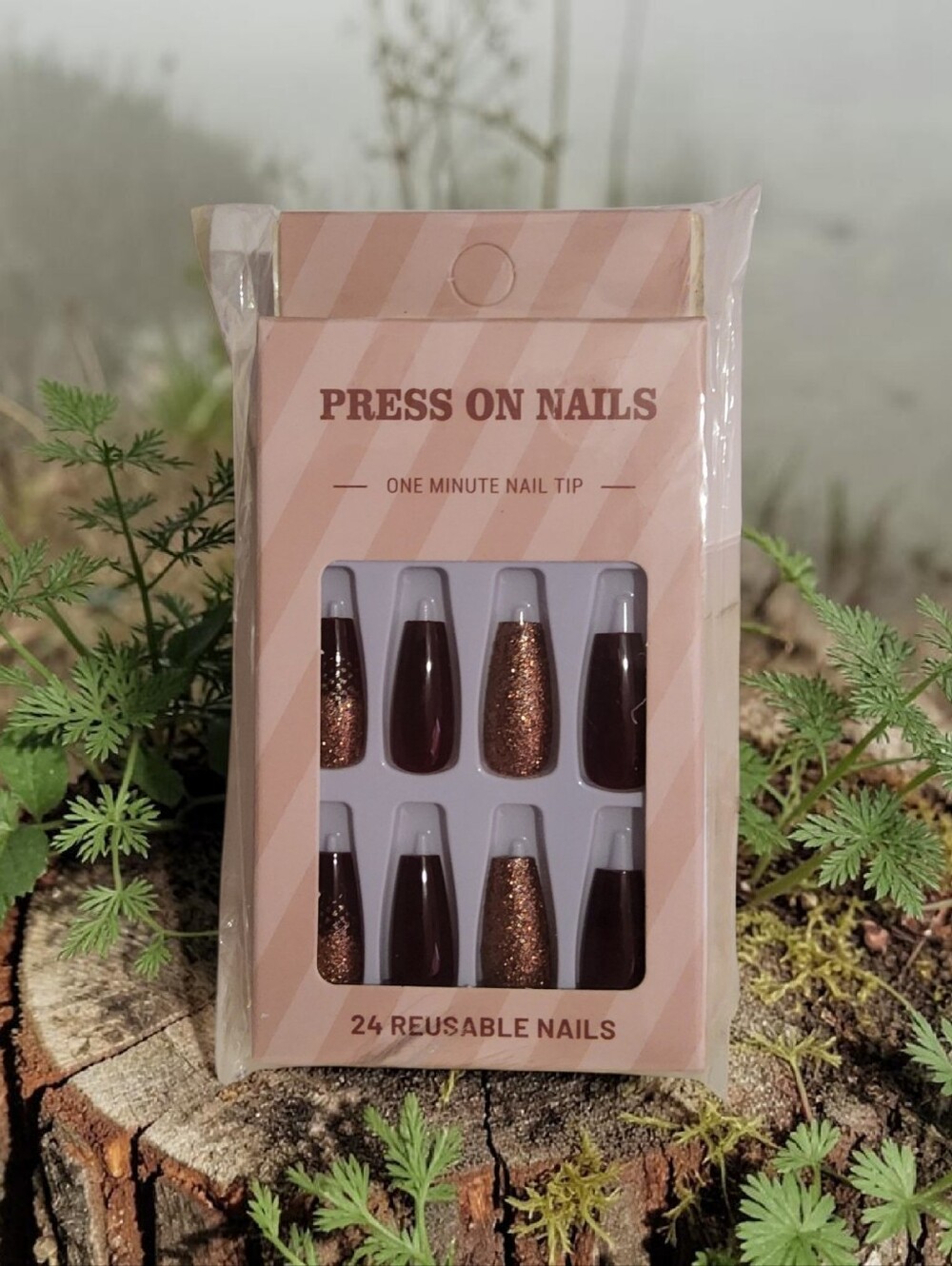 10 /$10 Reusable Press On Nails - Glitter Brown